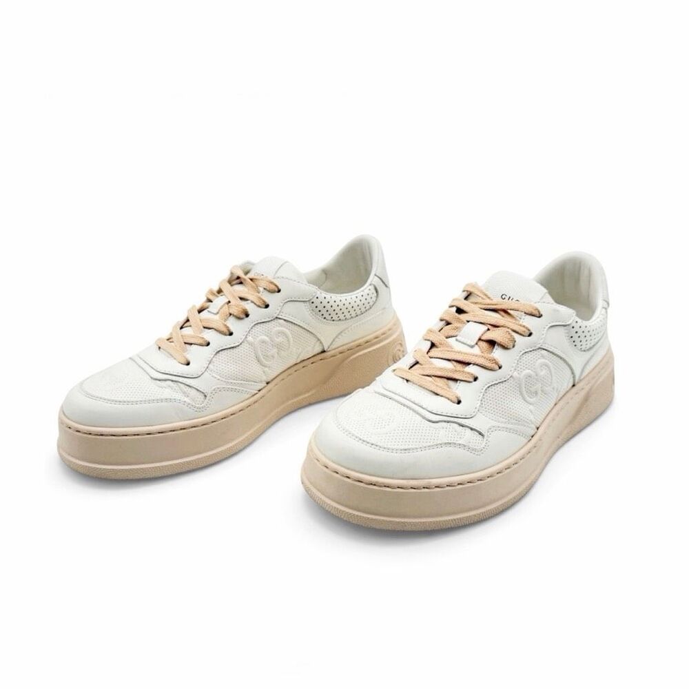 GUCCI Chunky B Embossed GG Perforated Leather Sneaker Size 39 Lace Up Platform